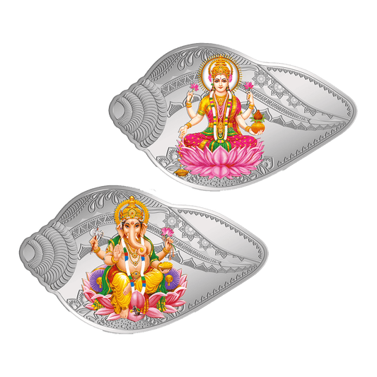 100 GRAM SILVER COIN (999.9) PURITY - LAKSHMI GANESH SHANKH SHAPE (50 GMS * 2)