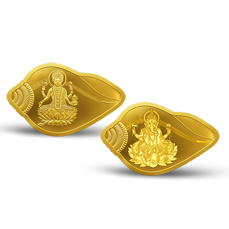 LAKSHMI GANESH 24K (999.9) 10 GM SHANKH SHAPE GOLD COIN (2 COIN SET)