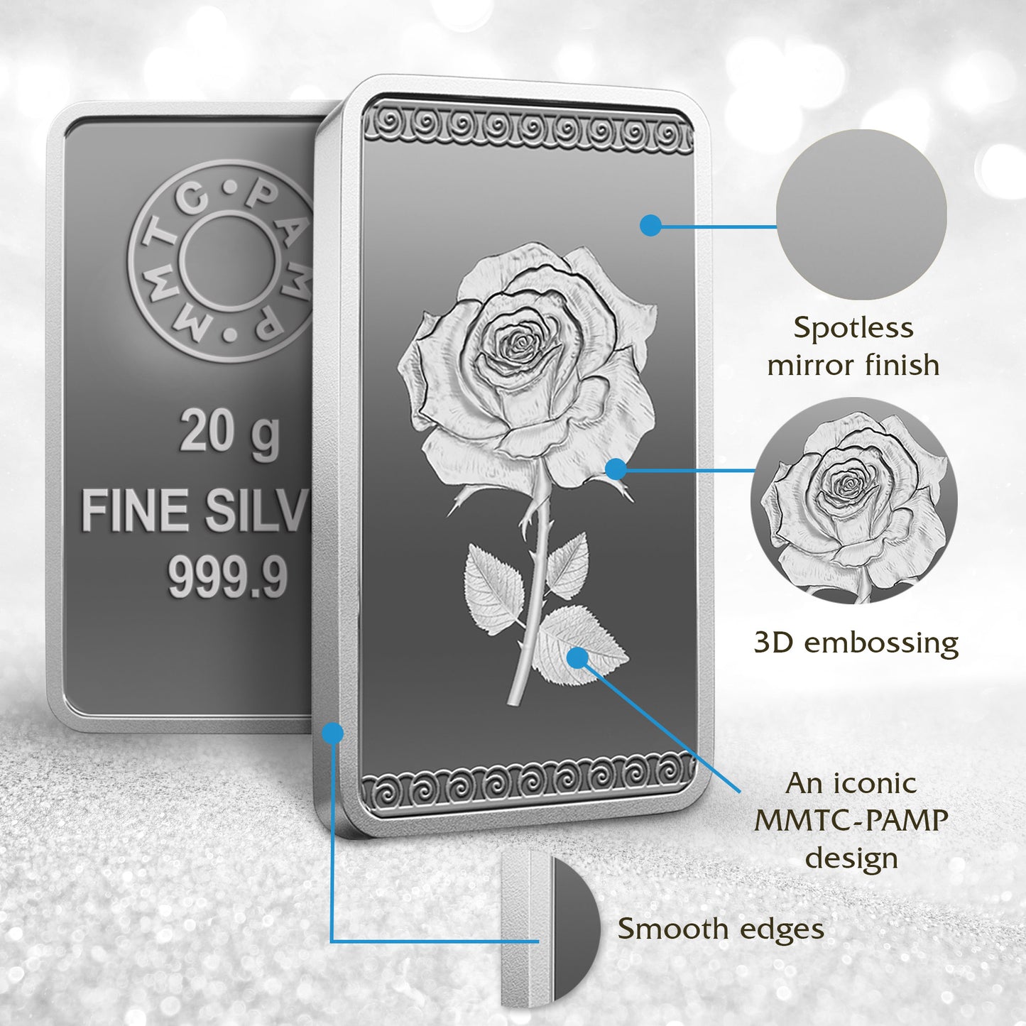 ROSE (999.9) PURITY 20 GM SILVER BAR