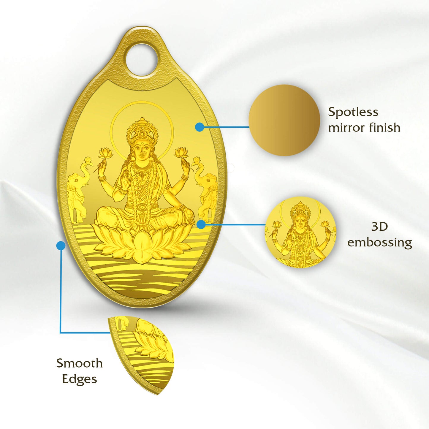 GODDESS LAKSHMI GOLD PENDANT 24K (999.9) 2 GM FOR WOMEN / GIRLS